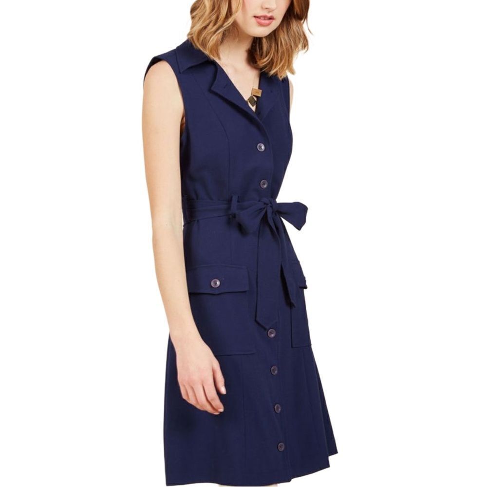ModCloth Coasting Along Sleeveless Navy Blue Button Up Mini Dress Medium